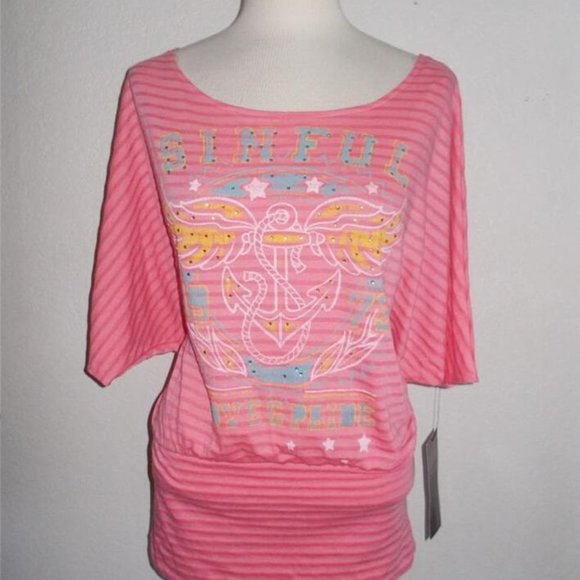 SINFUL BY AFFLICTION SIZE MEDIUM "LOVE & PRIDE" PINK DOLMAN SLEEVE UPRISING TOP - Picture 1 of 9